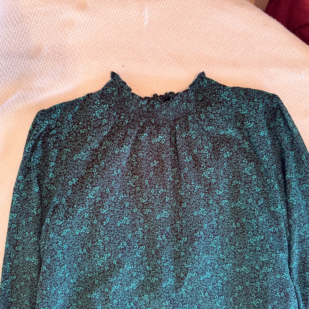 J. CREW Green & Black Floral Long Sleeve Knee Length Dress - Picture 6 of 14